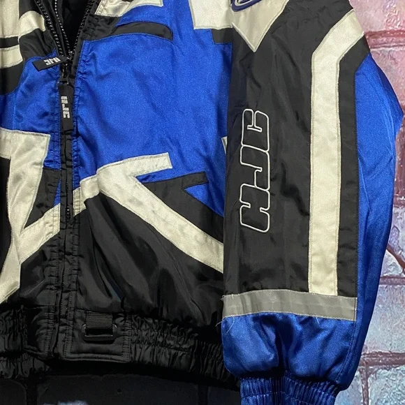 HJC Racing Star Moto Jacket Mens Large Black Blue Silver Vintage Y2K Motorcycle - Picture 9 of 9